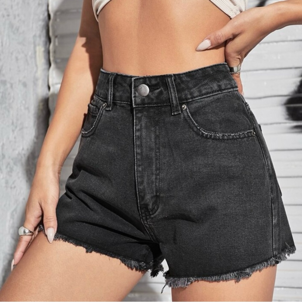 SHEIN black high rise denim shorts